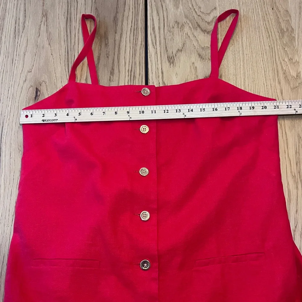 J.Crew Claudia Mini Dress Women XL Red Linen Button Front Coastal Quiet Luxury